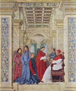 Melozzo da Forli Sixte IV désignant Platina premier préfet de la bibliothèque Sixtine